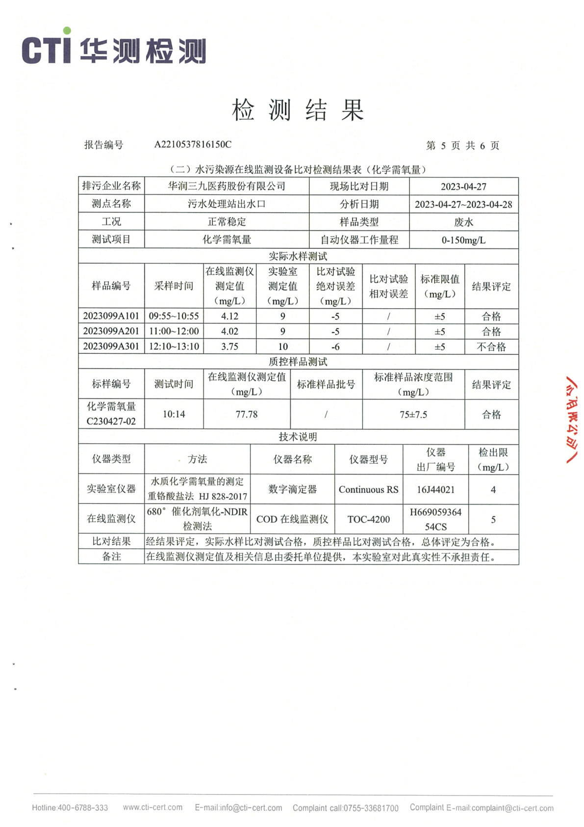 win必赢总部1季度废水在线监测设备比对检测汇报_Page5